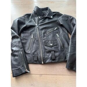 ZARA WOMAN Biker Jacket Womens Black Moto‎ Asymmetrical Zipper Streetwear Chic